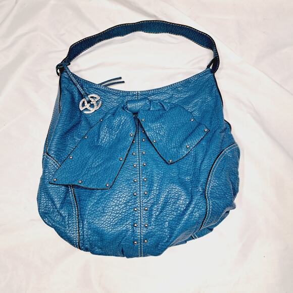 Marc Echo Vegan Leather Turquoise Blue Y2K Bow Detail Zipper Bucket bag - Picture 2 of 16